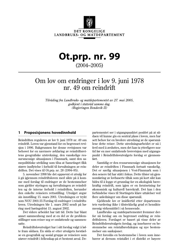Forsiden av dokumentet Ot.prp. nr. 99 (2004-2005)