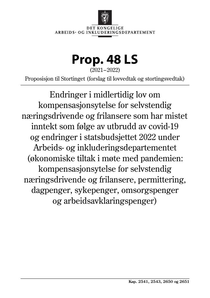 Forsiden av dokumentet Prop. 48 LS (2021–2022)