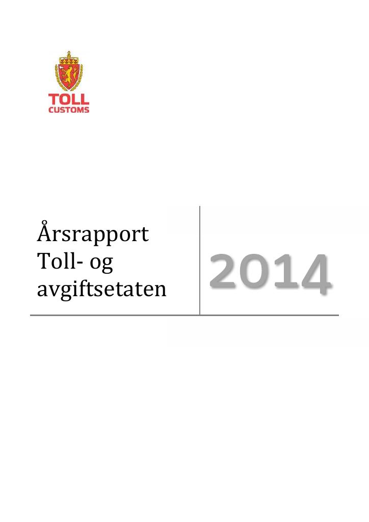 Forsiden av dokumentet Årsrapport Toll- og avgiftsetaten 2014