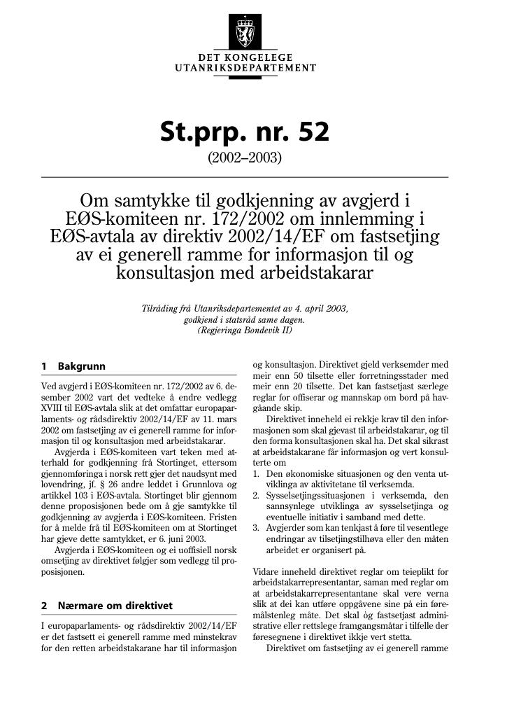 Forsiden av dokumentet St.prp. nr. 52 (2002-2003)