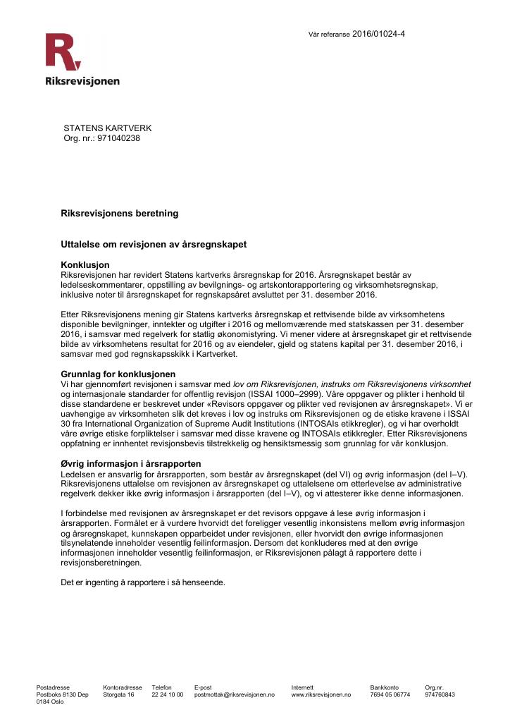 Forsiden av dokumentet Revisjonsberetning (pdf)