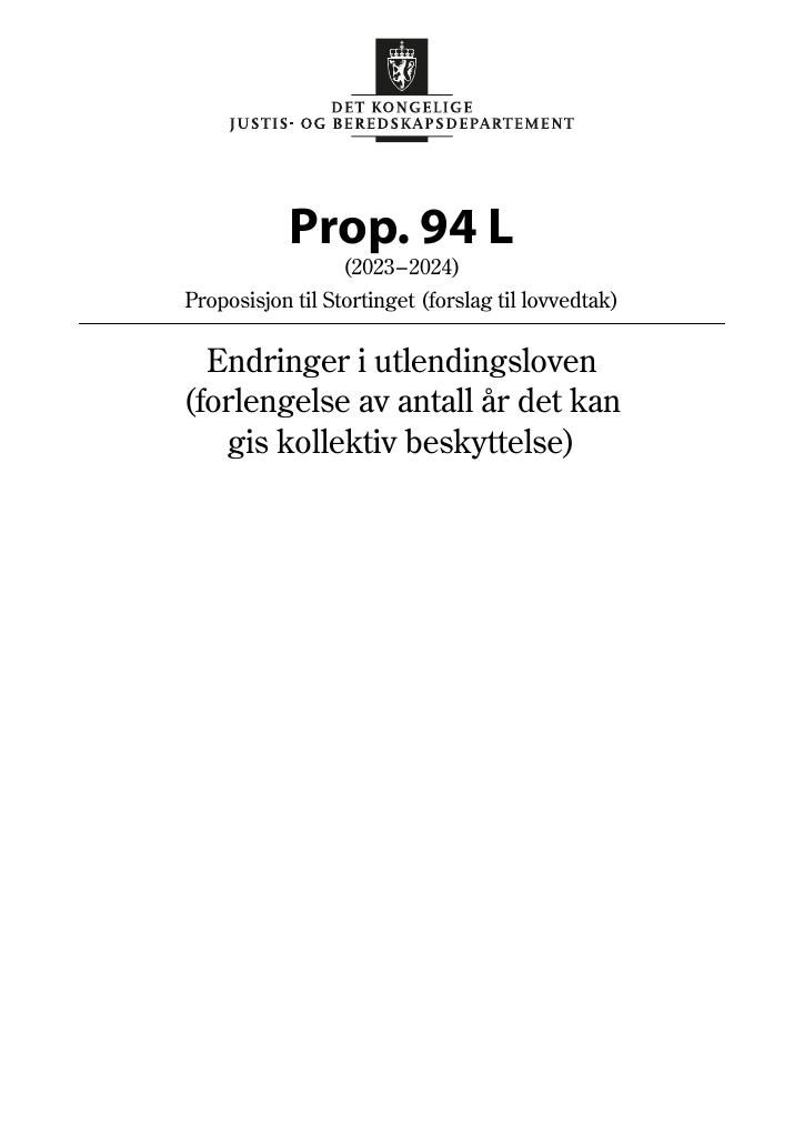 Forsiden av dokumentet Prop. 94 L (2023–2024)