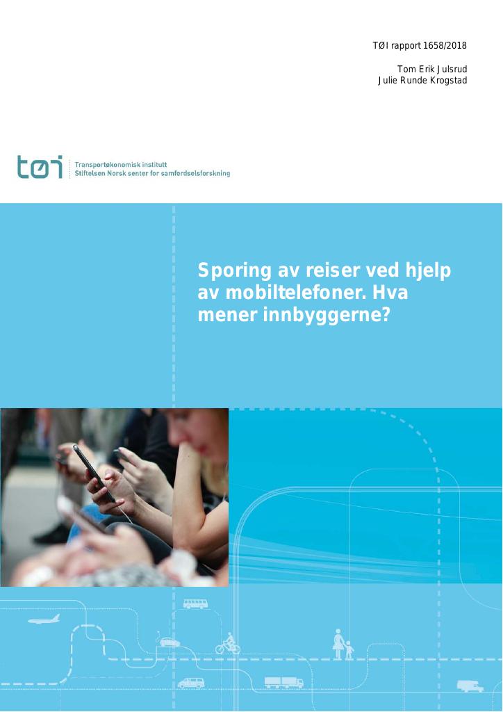 Forsiden av dokumentet Sporing av resier ved hjelp av mobiltelefoner. Hva mener innbyggerne?