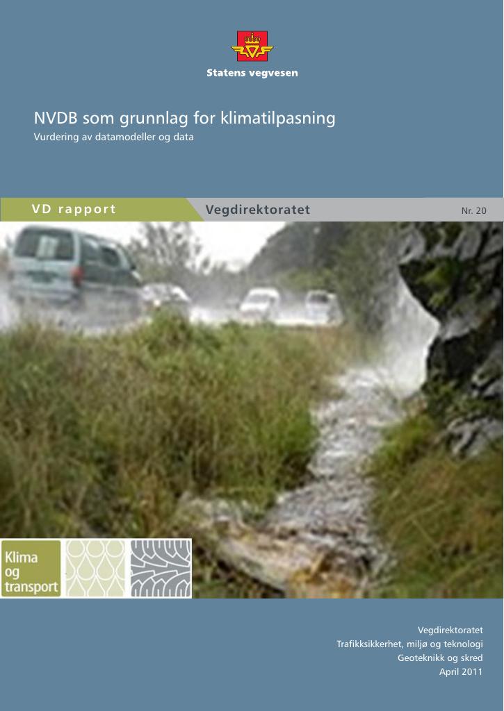 Forsiden av dokumentet NVDB som grunnlag for klimatilpasning