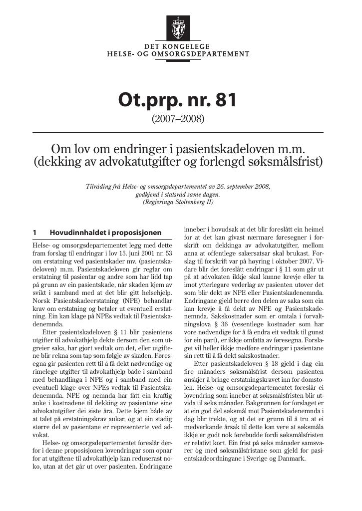 Forsiden av dokumentet Ot.prp. nr. 81 (2007-2008)