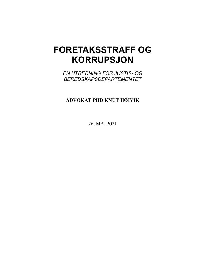 Forsiden av dokumentet Foretaksstraff og korrupsjon