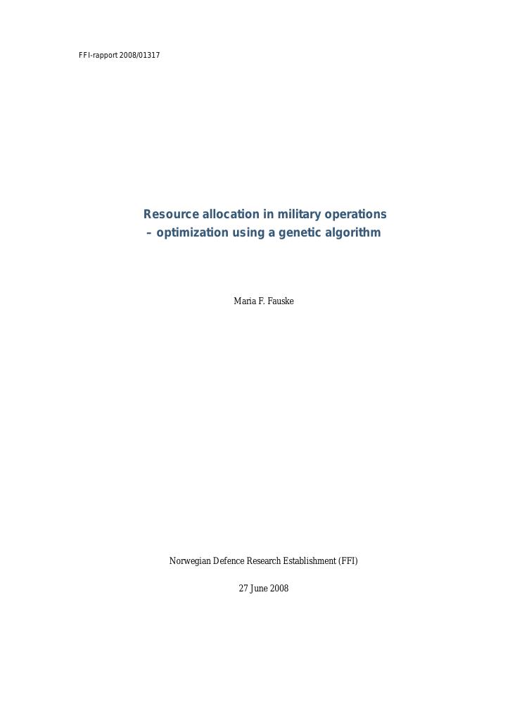 Forsiden av dokumentet Resource allocation in military operations : optimization using a genetic algorithm