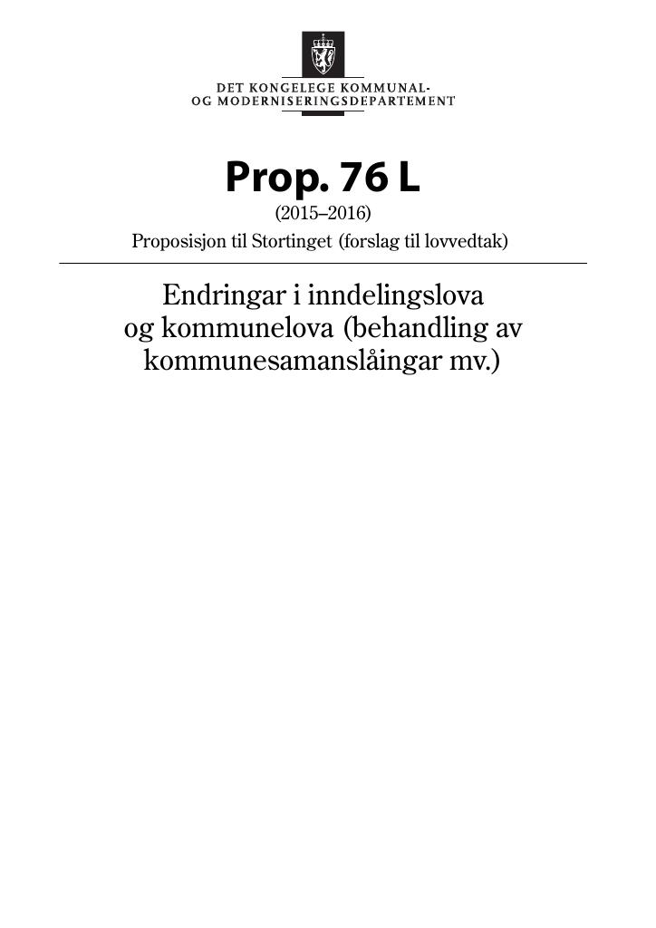 Forsiden av dokumentet Prop. 76 L (2015–2016)