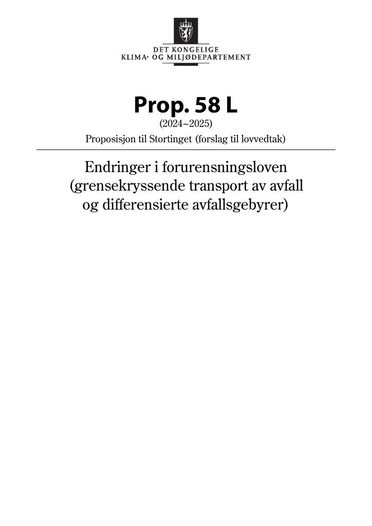 Forsiden av dokumentet Prop. 58 L (2024–2025)