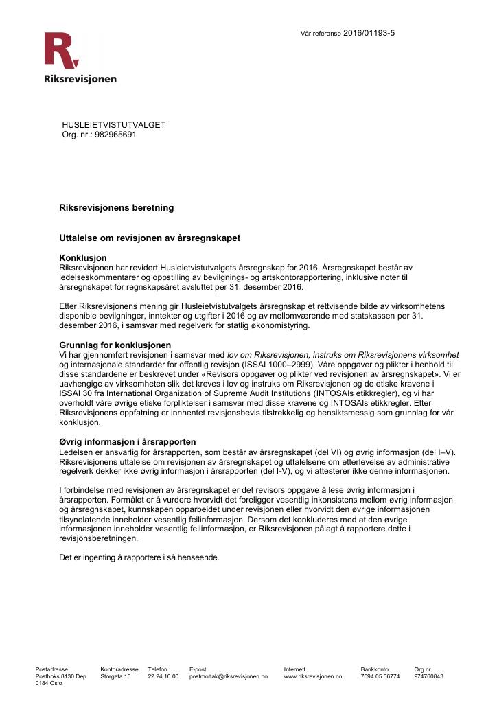 Forsiden av dokumentet Revisjonsberetning (pdf)