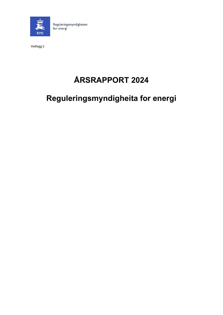 Forsiden av dokumentet Årsrapport Reguleringsmyndigheten for energi (RME) 2024 vedlegg 2