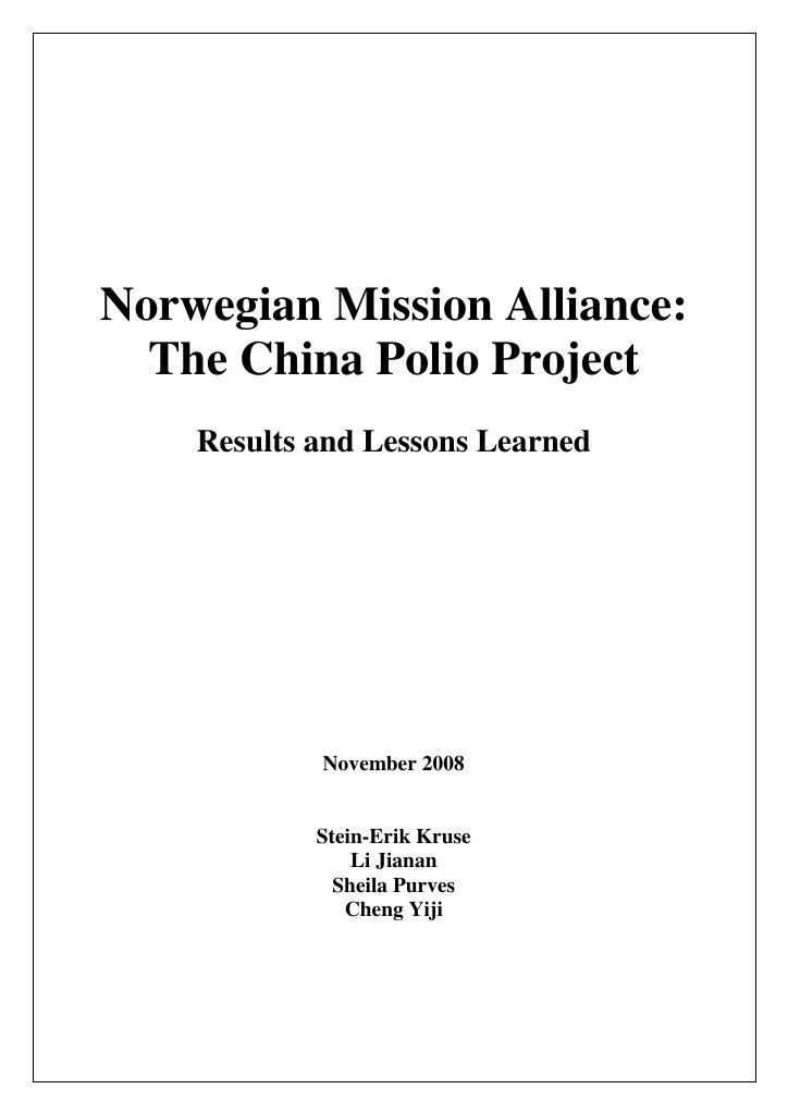 Forsiden av dokumentet The China Polio Project – Results and Lessons Learned