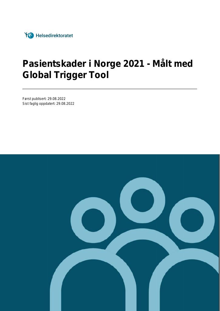 Forsiden av dokumentet Pasientskader i Norge 2021 - Målt med Global Trigger Tool