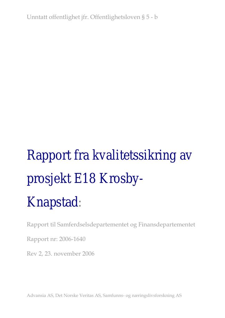 Forsiden av dokumentet E18 Krosby - Knapstad