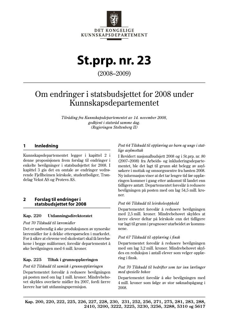 Forsiden av dokumentet St.prp. nr. 23 (2008-2009)