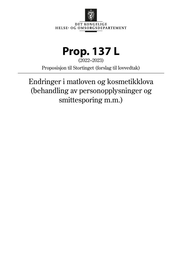 Forsiden av dokumentet Prop. 137 L (2022–2023)