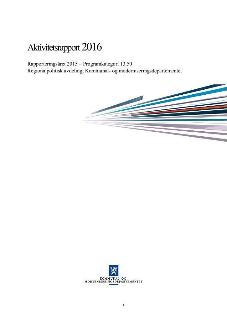 Forsiden av dokumentet Rapport om aktiviteter og måloppnåelse 2015