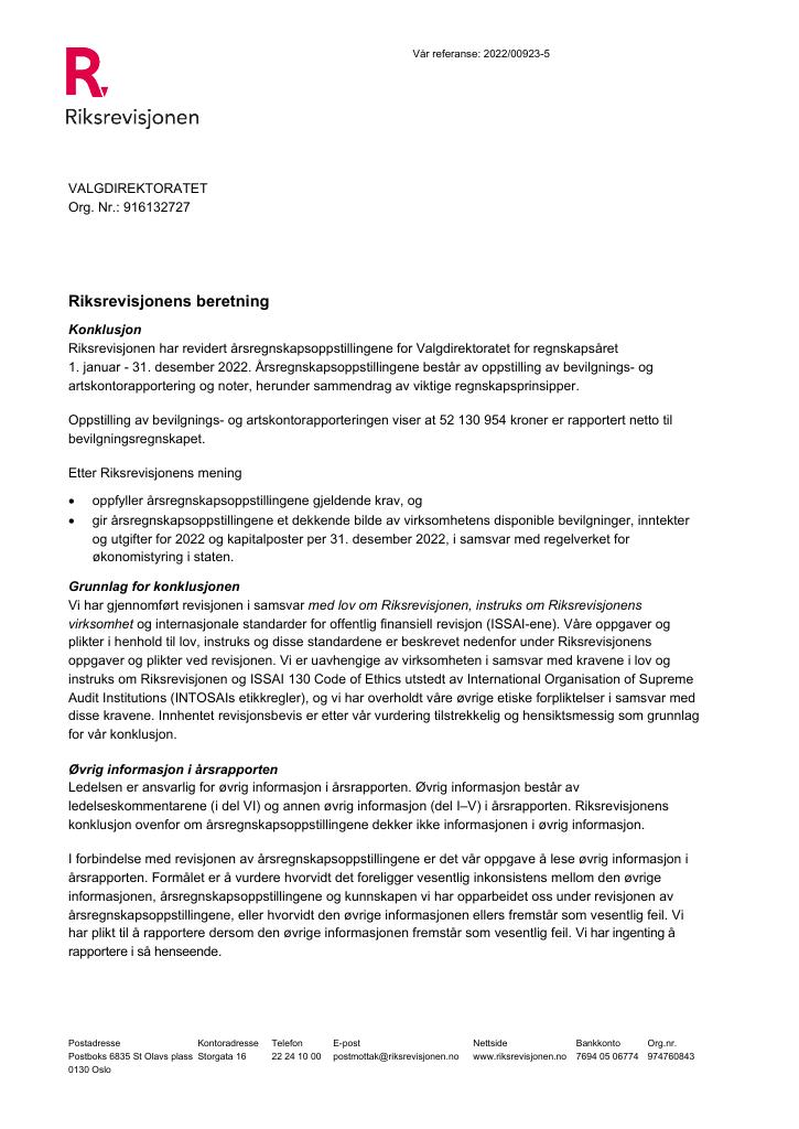 Forsiden av dokumentet Revisjonsberetning (pdf) 2023