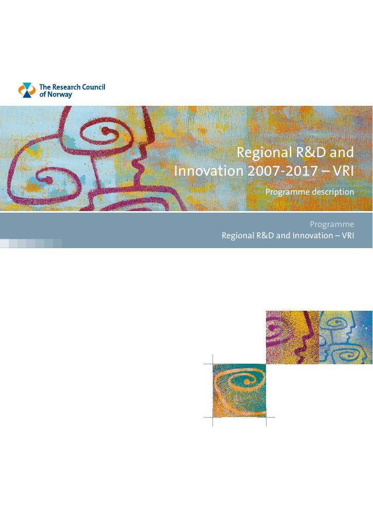 Forsiden av dokumentet Regional R&D and Innovation 2007-2017 – VRI