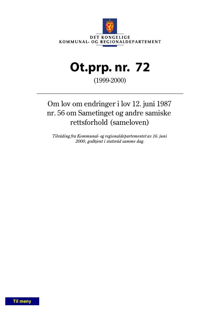 Forsiden av dokumentet Ot.prp. nr. 72 (1999-2000)