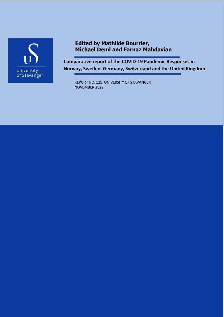 Forsiden av dokumentet Comparative report of the COVID-19 Pandemic Responses in Norway, Sweden, Germany, Switzerland and the United Kingdom