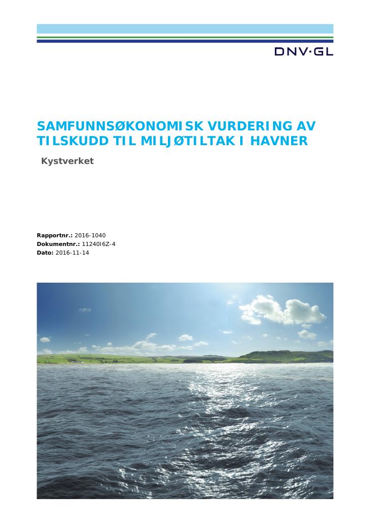 Forsiden av dokumentet Samfunnsøkonomisk vurdering av tilskudd til miljøtiltak i havner