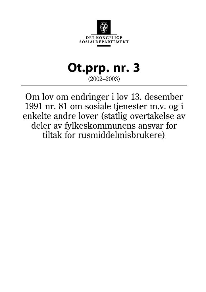 Forsiden av dokumentet Ot.prp. nr. 3 (2002-2003)