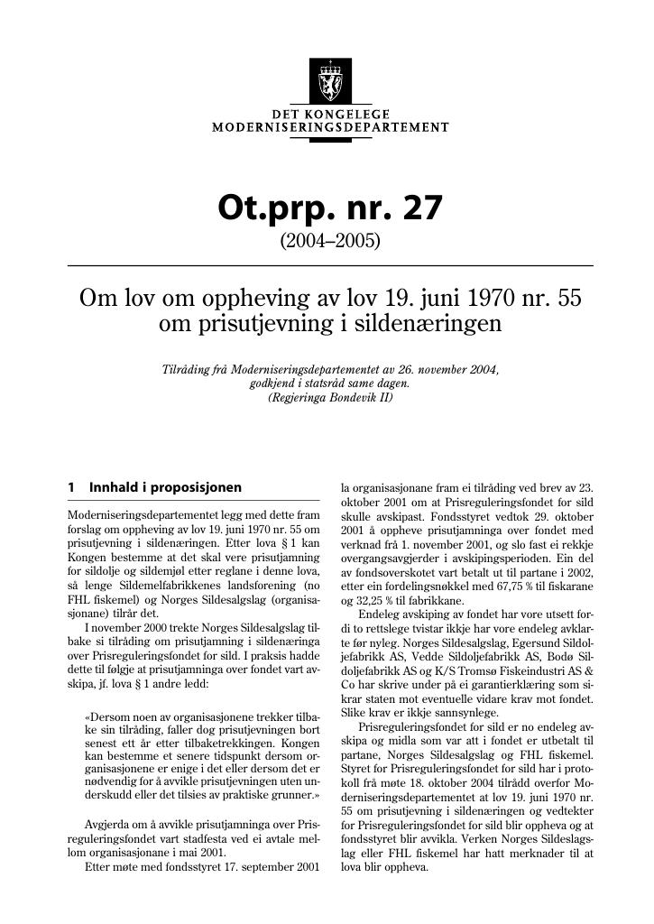 Forsiden av dokumentet Ot.prp. nr. 27 (2004-2005)