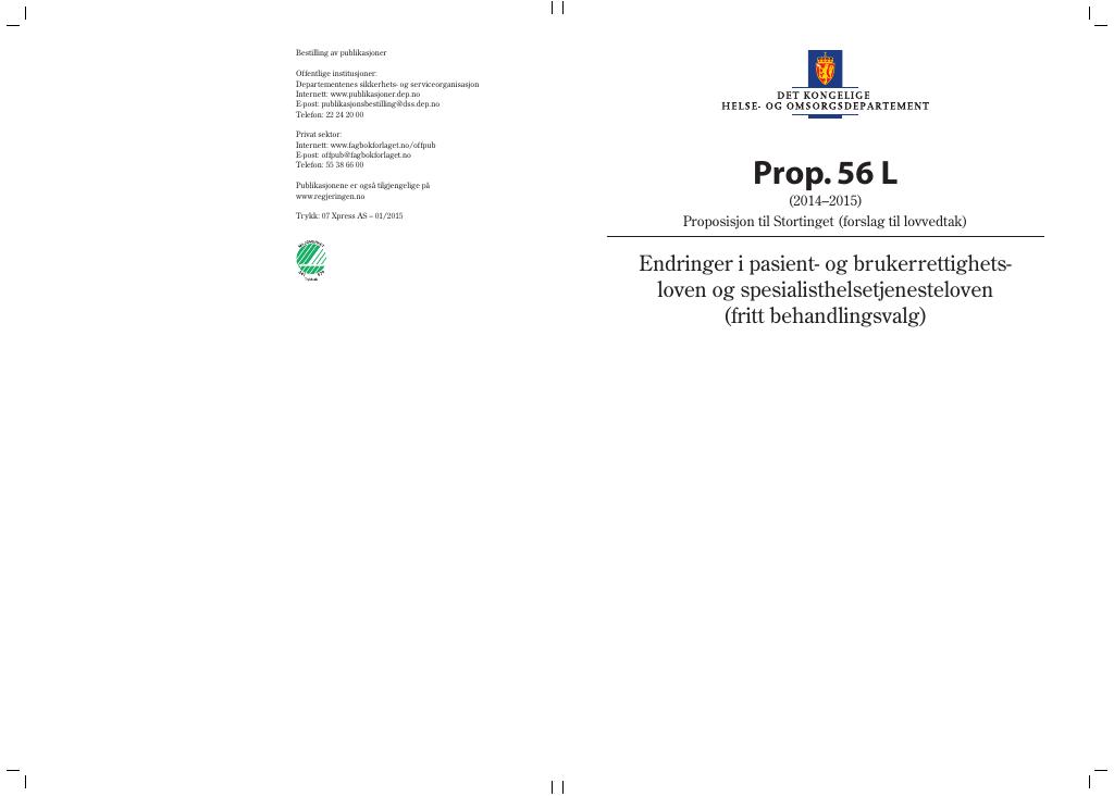 Forsiden av dokumentet Prop. 56 L (2014-2015)