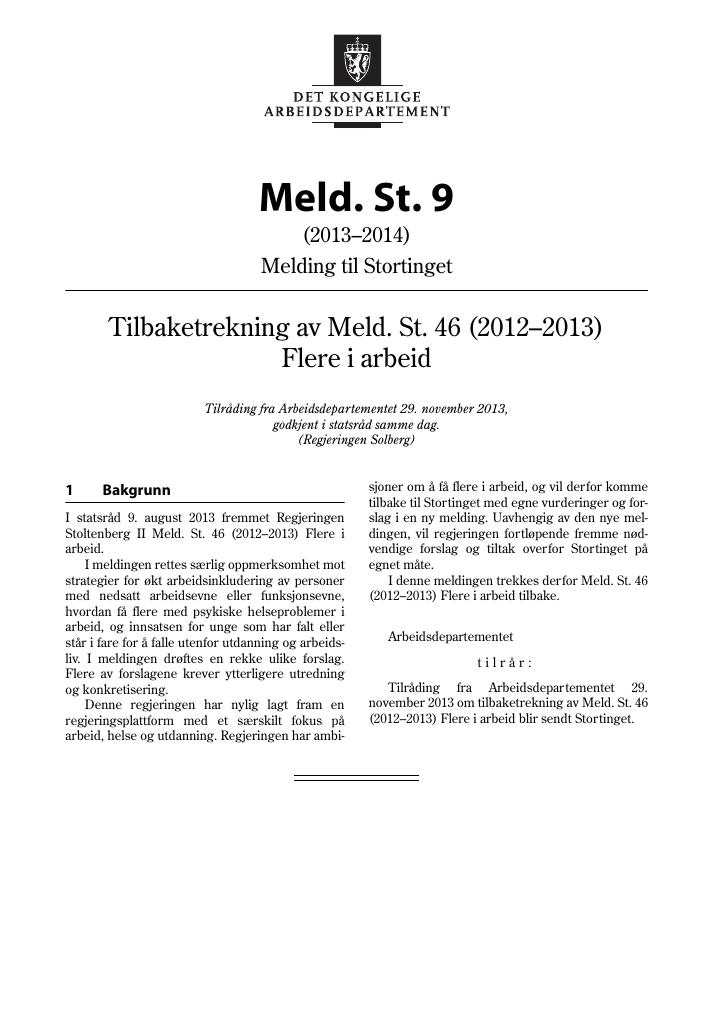 Forsiden av dokumentet Meld. St. 9 (2013–2014)