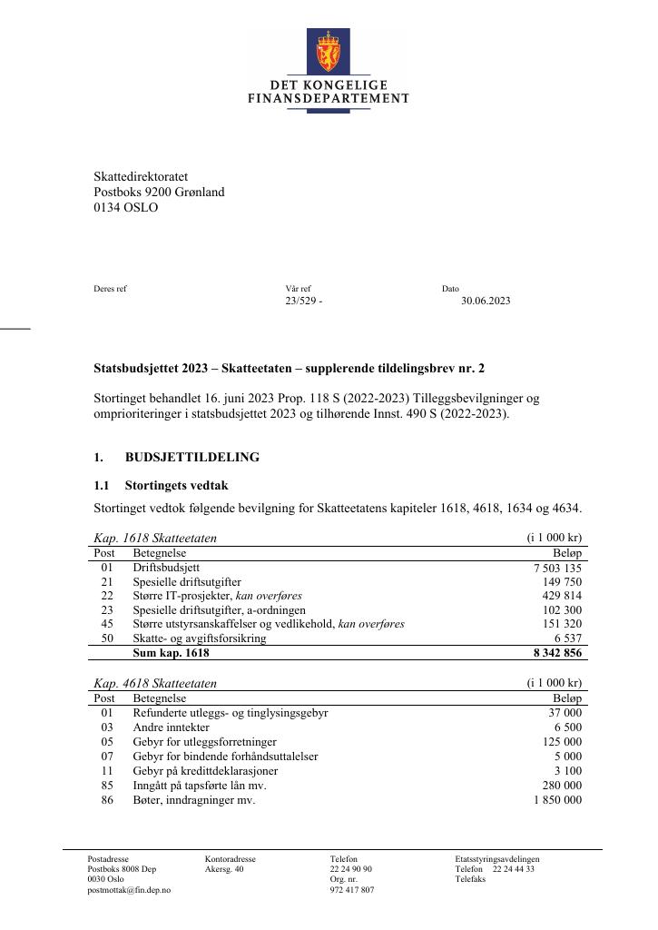 Forsiden av dokumentet Supplerenede tildelingsbrev nr. 2 2023