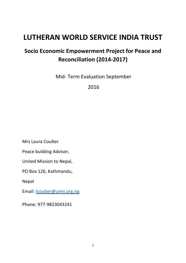 Forsiden av dokumentet Socio Economic Empowerment with Peace and Reconciliation (2014-2017)