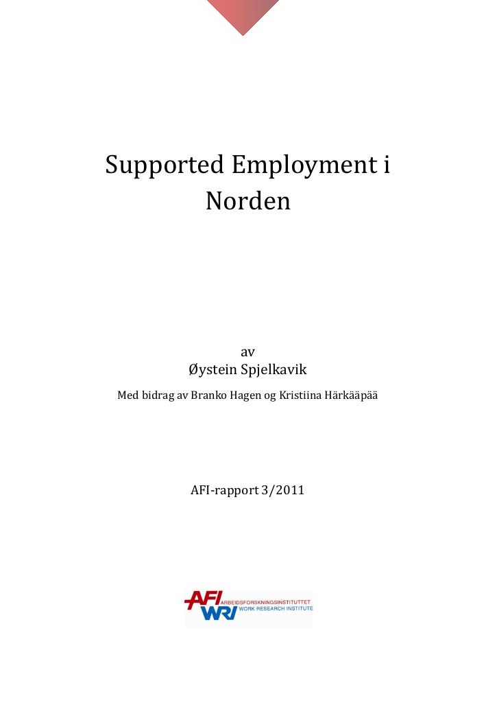Forsiden av dokumentet Supported Employment i Norden