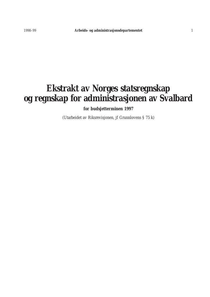 Forsiden av dokumentet Ekstrakt av Norges statsregnskap og regnskap for administrasjonen av Svalbard