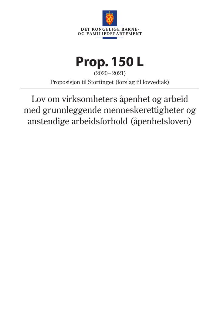 Forsiden av dokumentet Prop. 150 L (2020–2021)