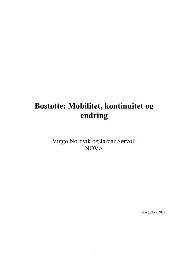 Forsiden av dokumentet Bostøtte: Mobilitet, kontinuitet og endring