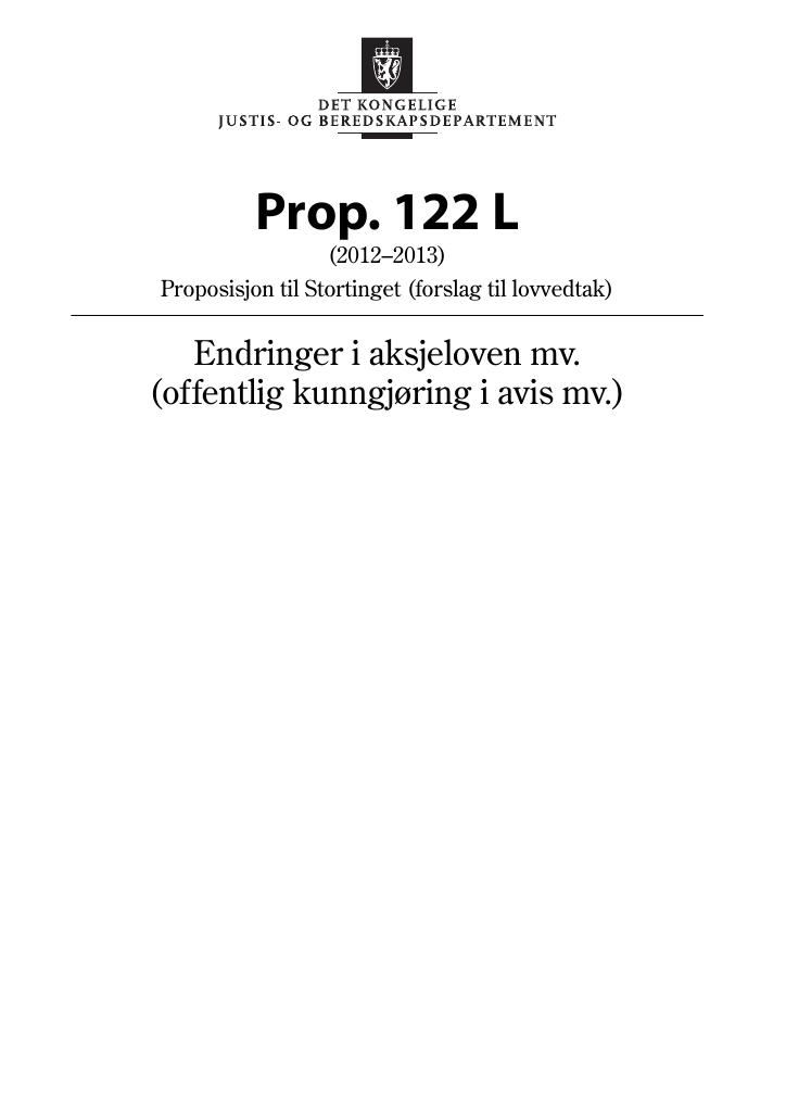 Forsiden av dokumentet Prop. 122 L (2012–2013)