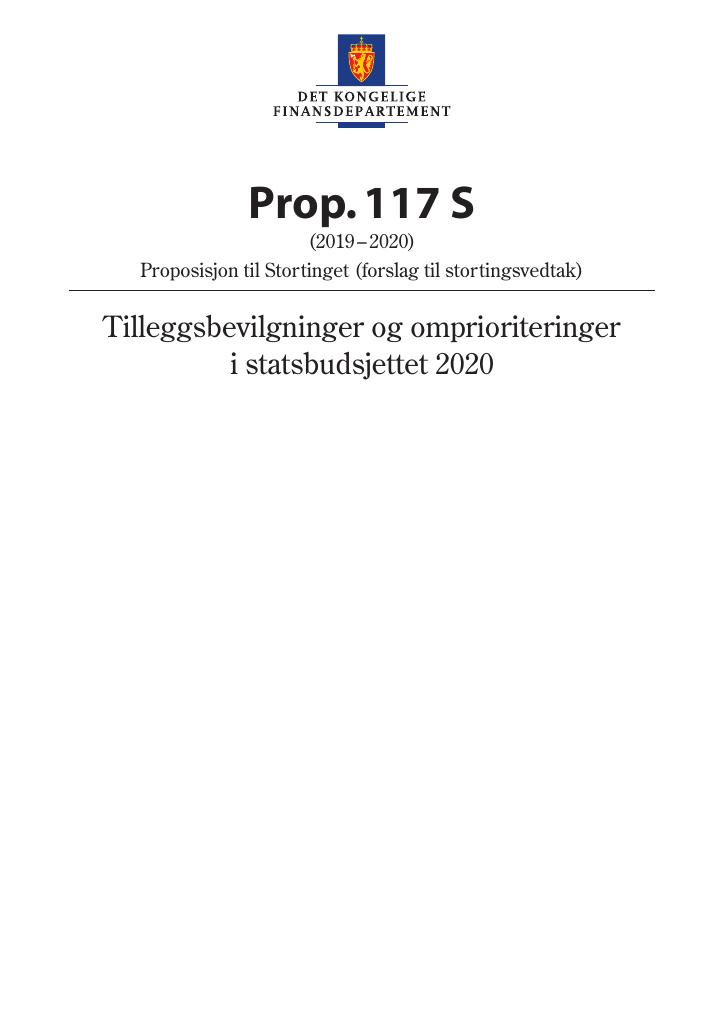 Forsiden av dokumentet Prop. 117 S (2019–2020)