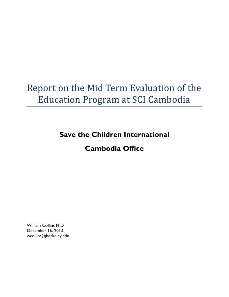 Forsiden av dokumentet Report on the Mid Term Evaluation of the Education Program at SCI Cambodia