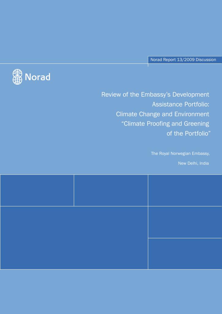 Forsiden av dokumentet Review of the Embassy’s Development Assistance Portfolio: Climate Change and Environment “Climate Proofing and Greening of the Portfolio” (India)