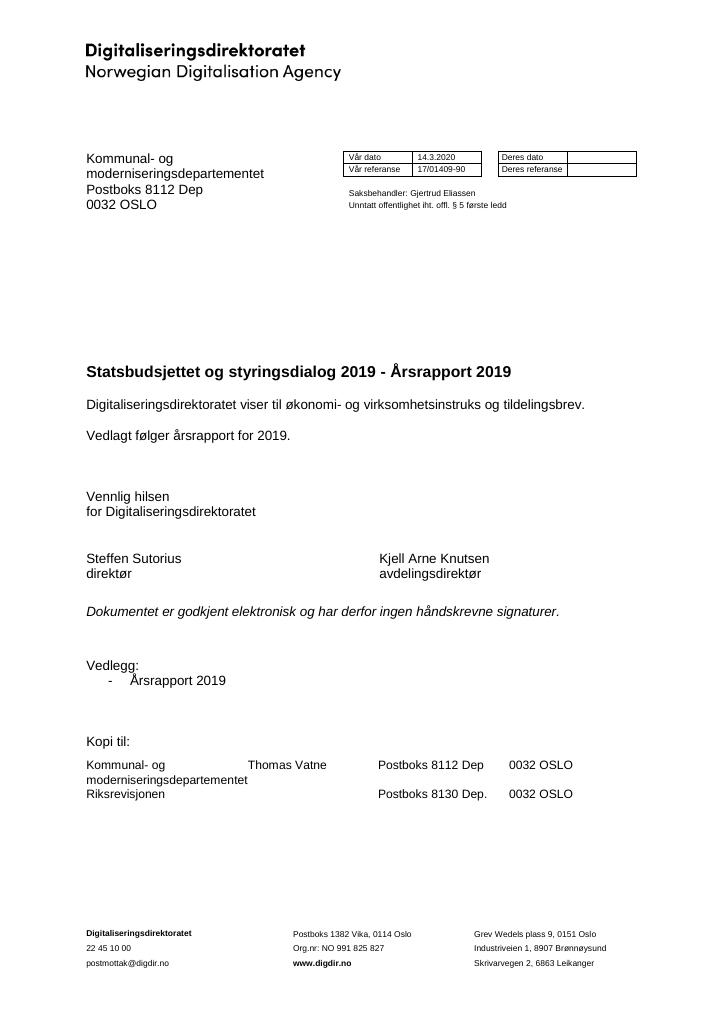 Forsiden av dokumentet Årsrapport Digitaliseringsdirektoratet 2019