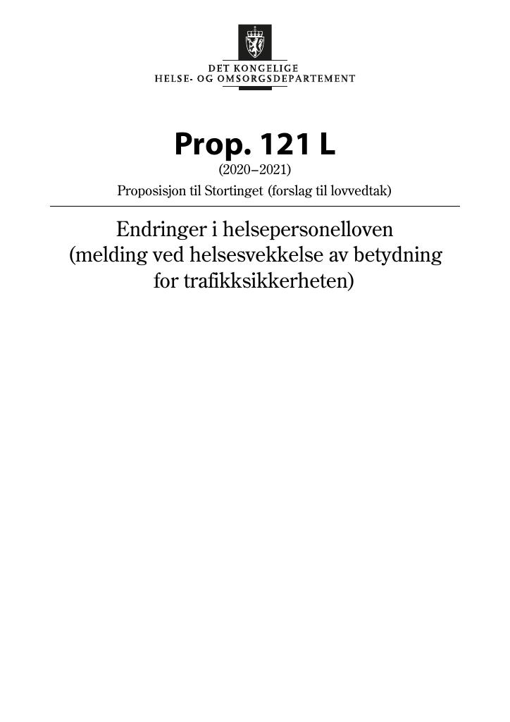 Forsiden av dokumentet Prop. 121 L (2020–2021)