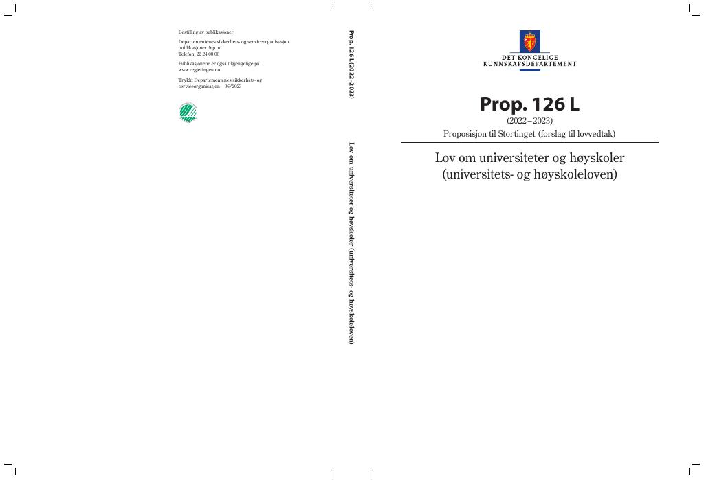 Forsiden av dokumentet Prop. 126 L (2022–2023)