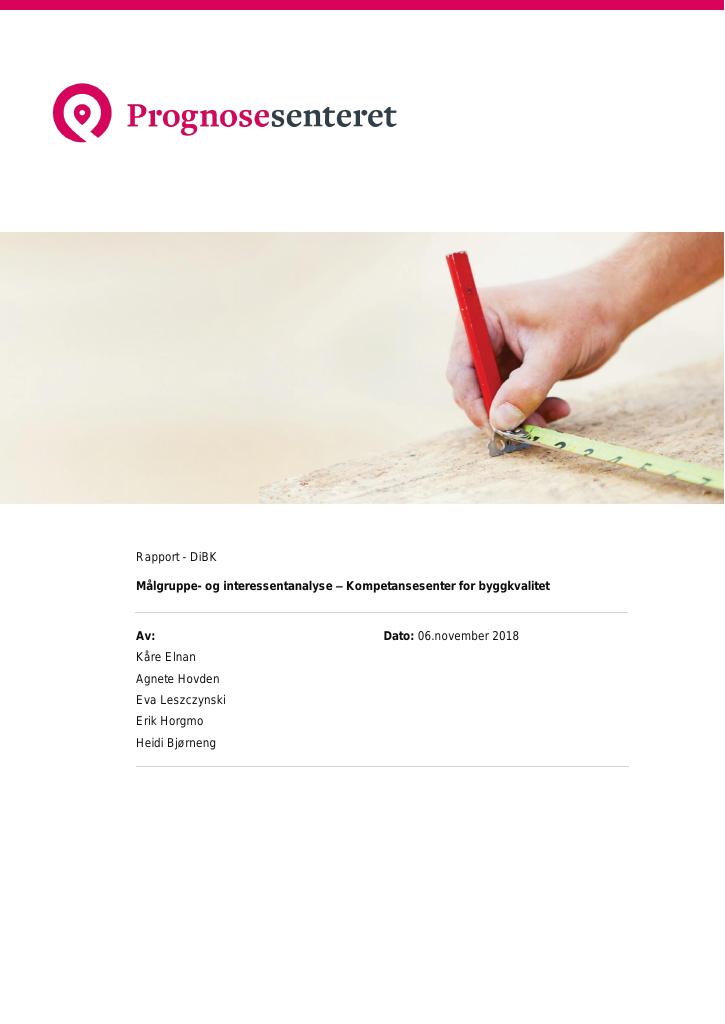 Forsiden av dokumentet Målgruppe- og interessentanalyse – Kompetansesenter for byggkvalitet