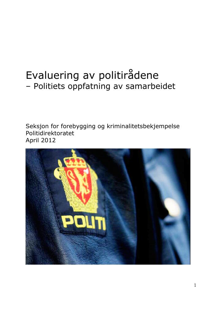 Forsiden av dokumentet Evaluering av politirådene