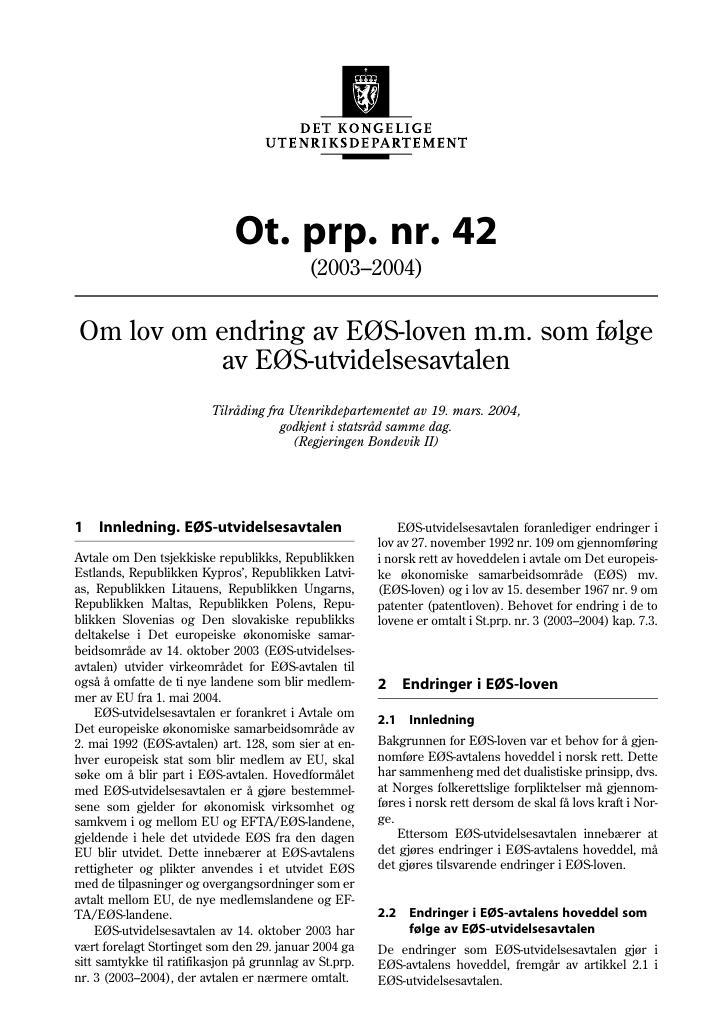 Forsiden av dokumentet Ot.prp. nr. 42 (2003-2004)