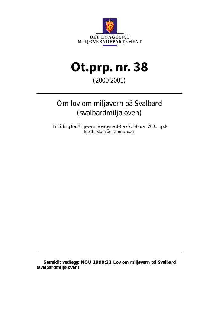 Forsiden av dokumentet Ot.prp. nr. 38 (2000-2001)