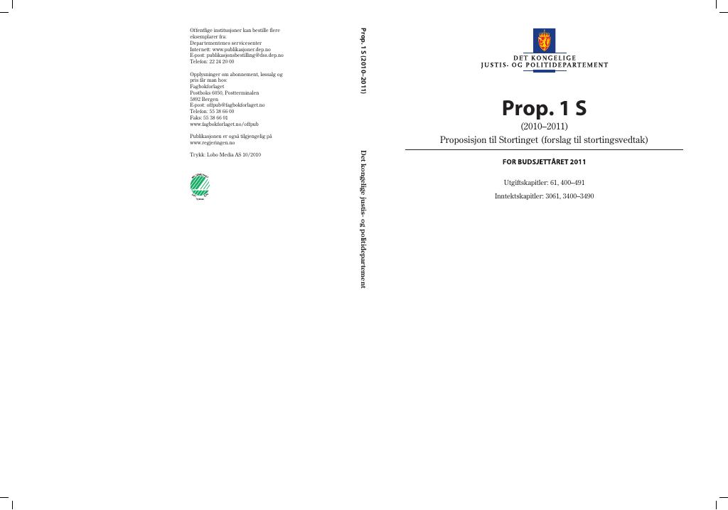 Forsiden av dokumentet Prop. 1 S (2010–2011)