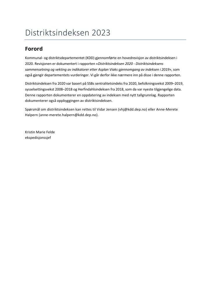 Forsiden av dokumentet Distriktsindeksen 2023