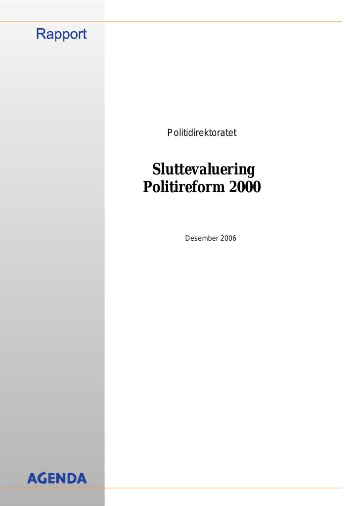 Forsiden av dokumentet Sluttevaluering Politireform 2000